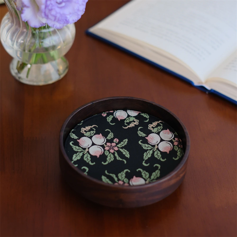 问春风 黑色仙桃圆形双面茶席壶承套组泡茶垫茶桌必备茶具11*11