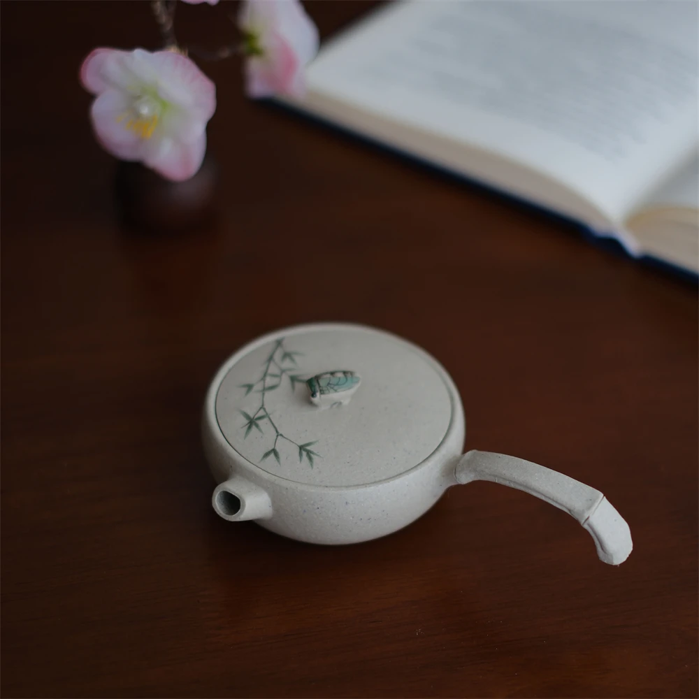 大碗茶器【侧把.听蝉】紫砂壶宜兴精工半手泥绘原矿泡茶壶90cc