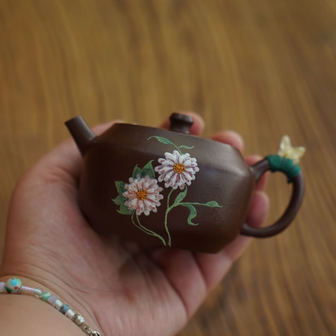 大碗茶器【蒲公英】宜兴泥绘紫砂壶原矿国风精工紫砂茶壶120cc