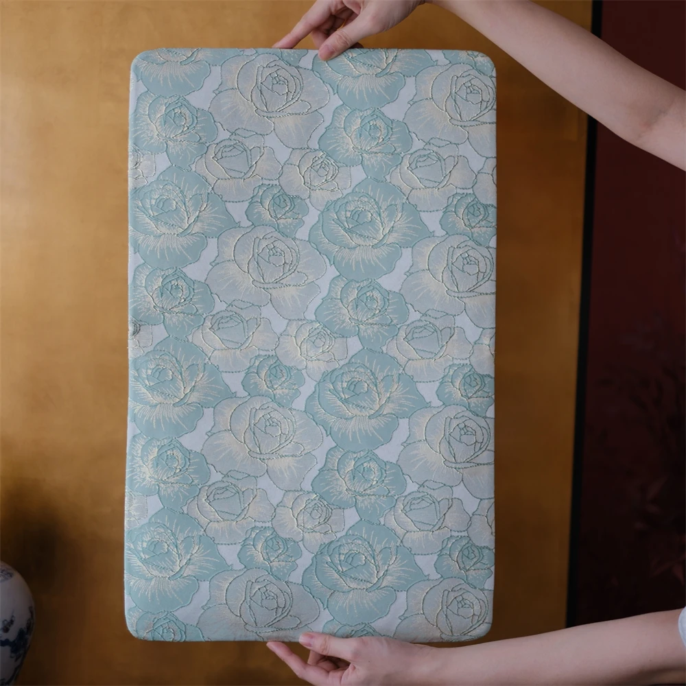 问春风【向晚玫瑰薄荷浓金丝勾线】方形茶席手工双面茶席复古55*35