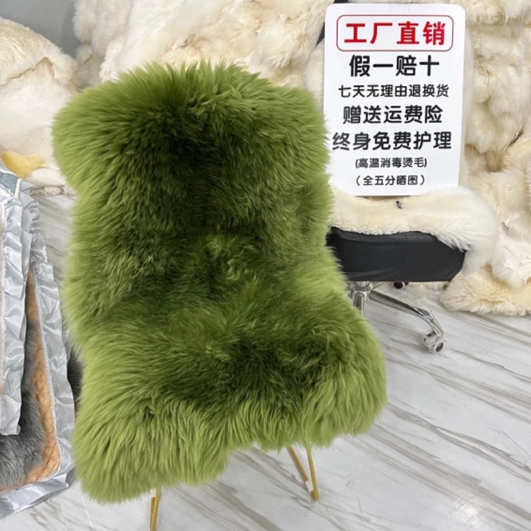网红皮草澳洲羊皮毛一体沙发坐垫地毯橄榄绿沙发坐垫家用客厅卧室
