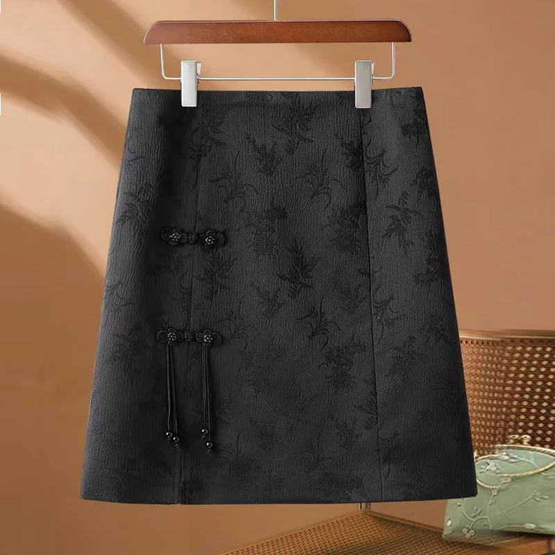 女装半身裙2024新款国风短裙高腰包臀提花气质a字显瘦半身裙T06#