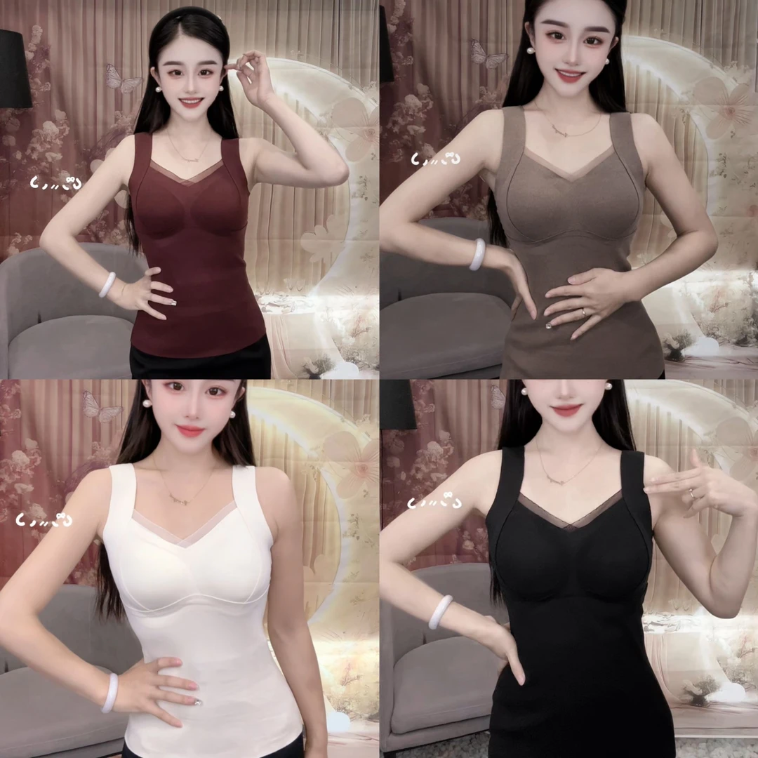 婷总【秋冬上新】德绒保暖背心一体式带胸垫内搭吊带无钢圈冬款美背