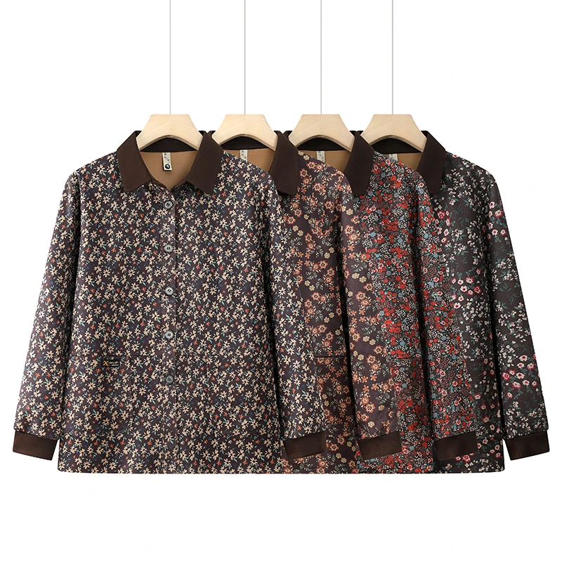 大码加肥200斤胖妈妈秋季宽松气质小花外套时尚遮肉显瘦时尚百搭