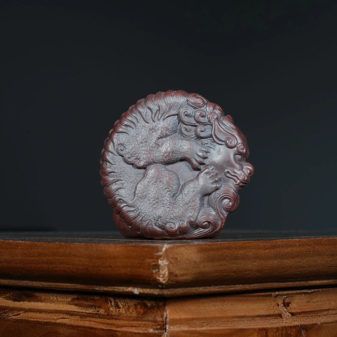 宜兴原矿高温石红雕塑《貔貅》杯垫紫砂手工茶宠茶玩茶道摆件