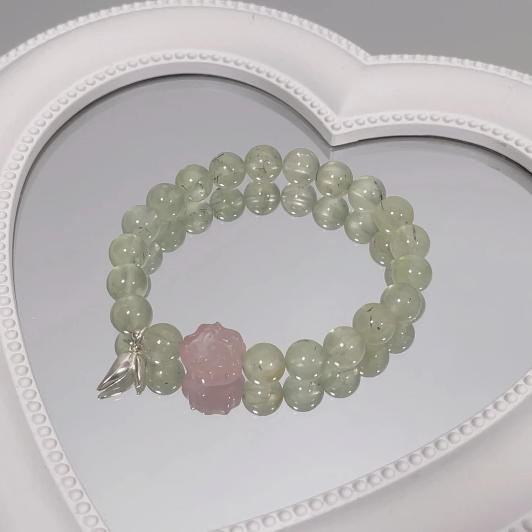 15《青烟江南》粉水晶花朵葡萄石s925银手链多样性发货