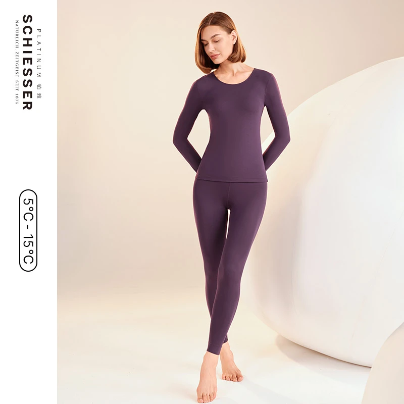 SCHIESSER舒雅铂雅秋冬新品女士棉莫代尔桑蚕丝保暖内衣套装