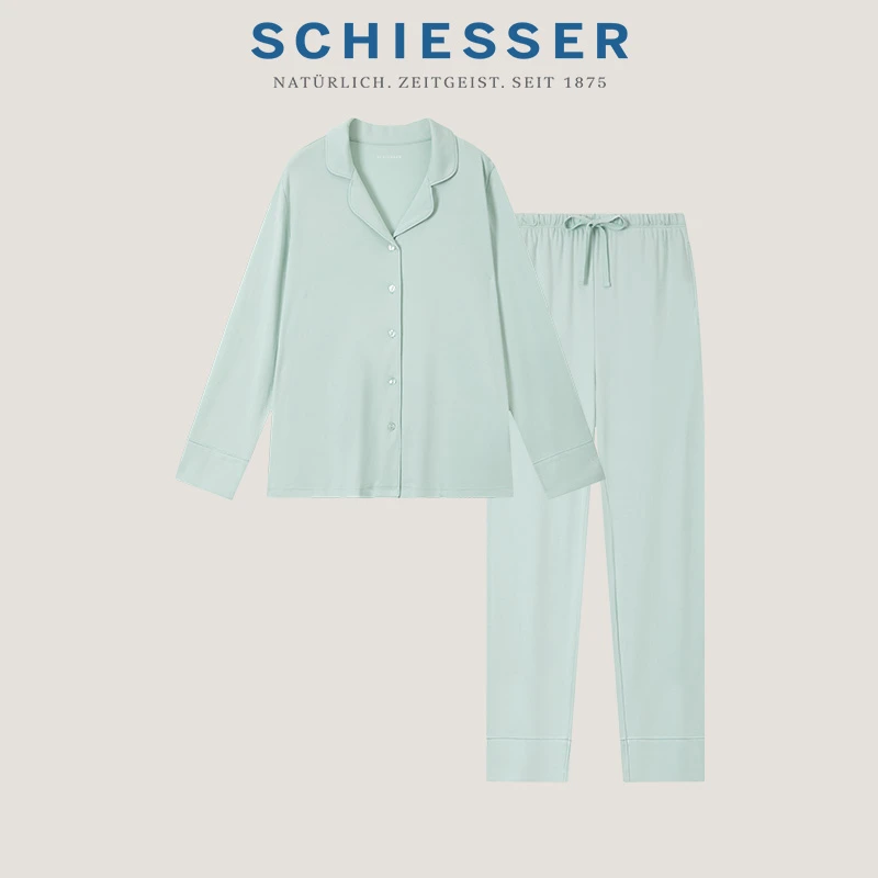 SCHIESSER舒雅女士40S棉莫代尔双面布小翻领睡衣家居服套装21515H
