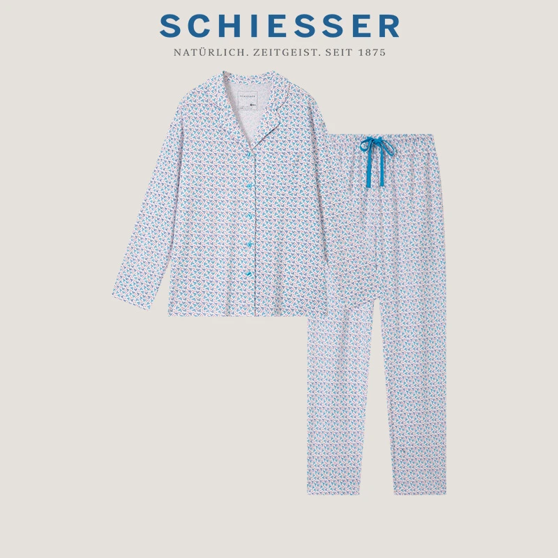 SCHIESSER舒雅女士棉质印花亲肤小翻领睡衣家居服套装21929H