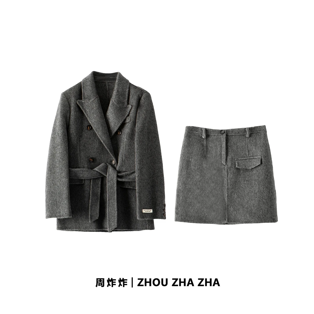 【周炸炸】90羊毛+羊驼 毛绒感西服马甲短裙#240855-（ABC）