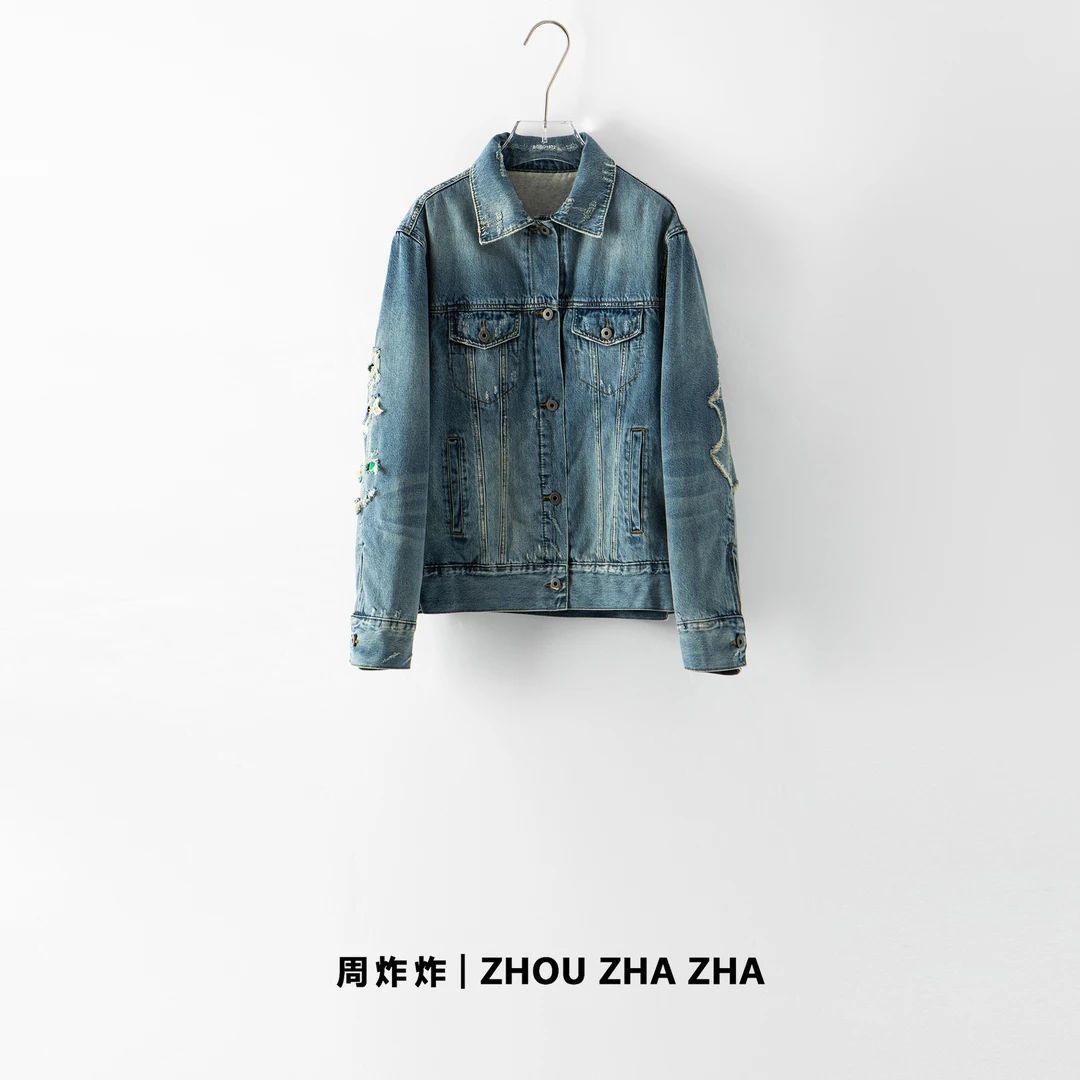 【周炸炸】小众做旧复古水洗牛仔宽松夹克外套#249171
