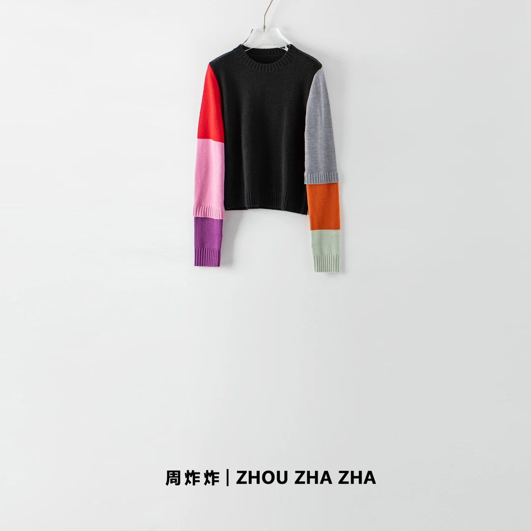 【周炸炸】2024新款潮流拼接毛衣#249942