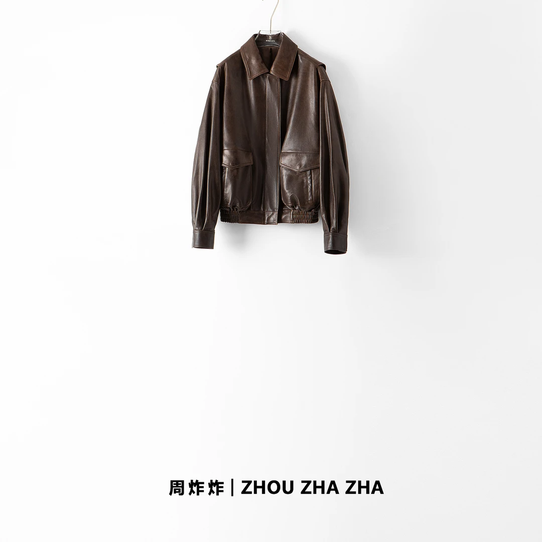 【周炸炸】100羊皮 24秋冬新款百搭时尚皮夹克外套#K 121