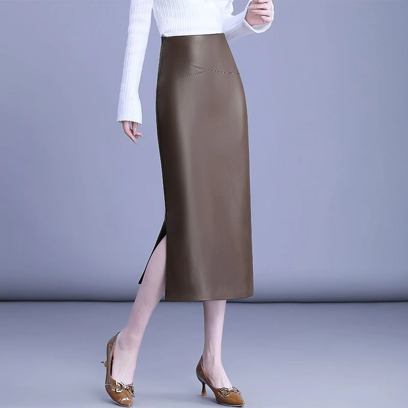2025新款海宁真皮春季包臀裙显瘦洋气气质中长裙冬季春节1085
