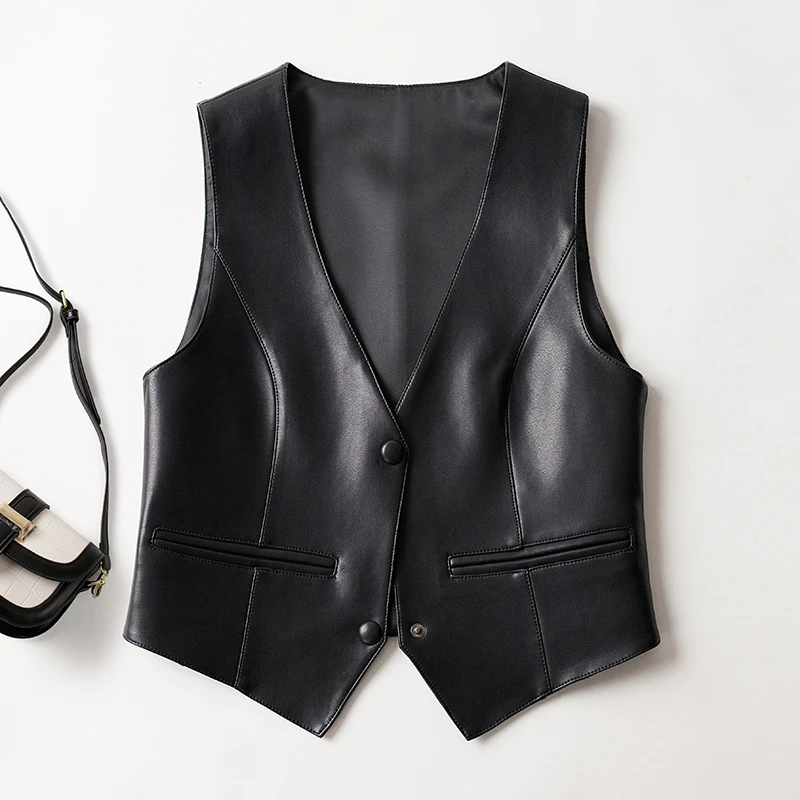 海宁真皮马甲女！时尚纯皮百搭显瘦马甲春秋气质短款修身2312