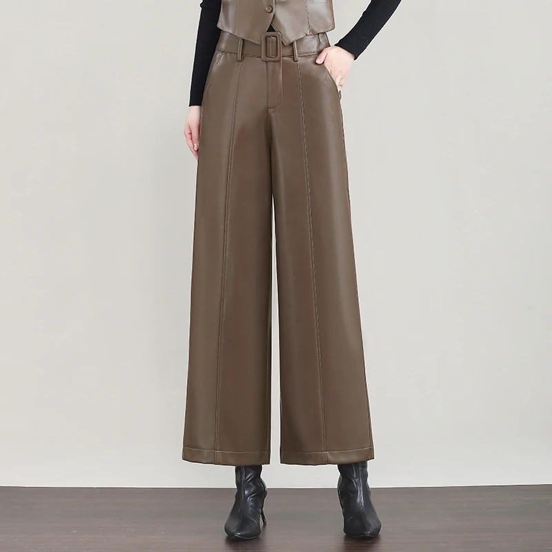 海宁真皮九分裤裤！2025新款纯皮休闲时尚百搭阔腿裤显瘦高腰2311