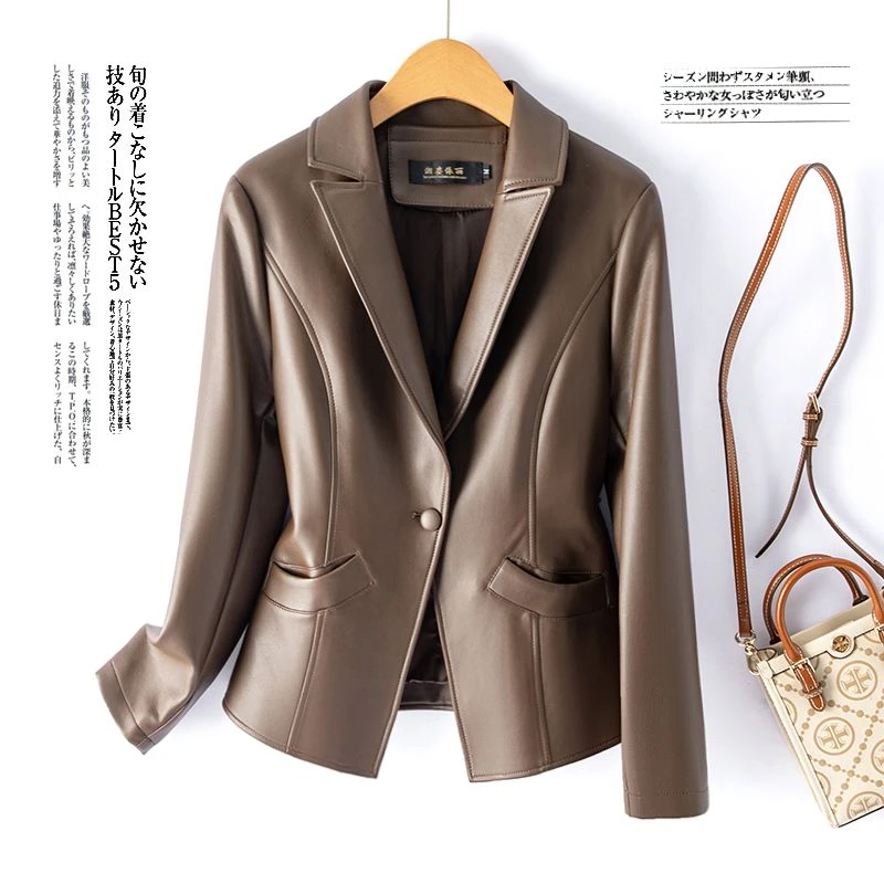 海宁真皮西服!2024新款显瘦休闲韩版加大秋冬短气质女士外套882