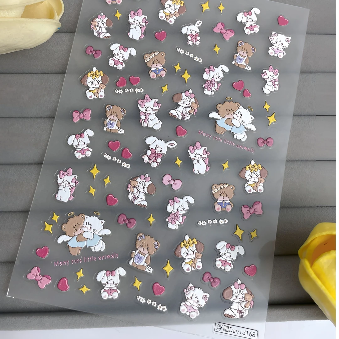 爆款天晓座浮雕miko可爱卡通美甲贴纸便签防水指甲贴片装饰饰品