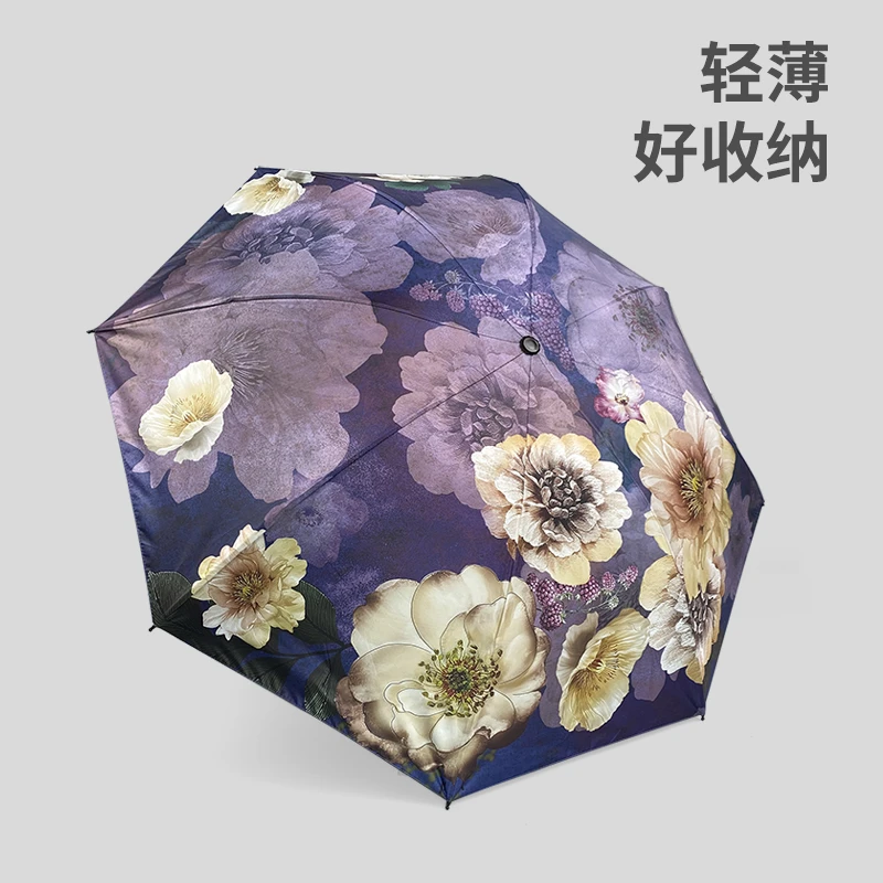 小巧繁花.国风配旗袍浸染印花防晒伞晴雨两用伞防紫外线伞黑胶伞