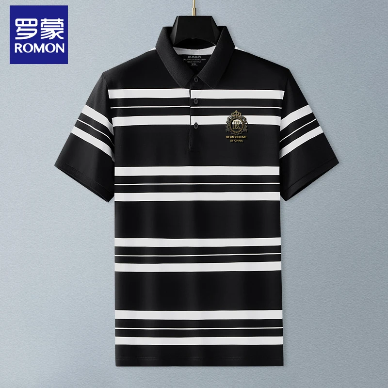 Romon/罗蒙RM2830粗条纹翻领短袖12#夏季POLO衫男士新款上衣男潮