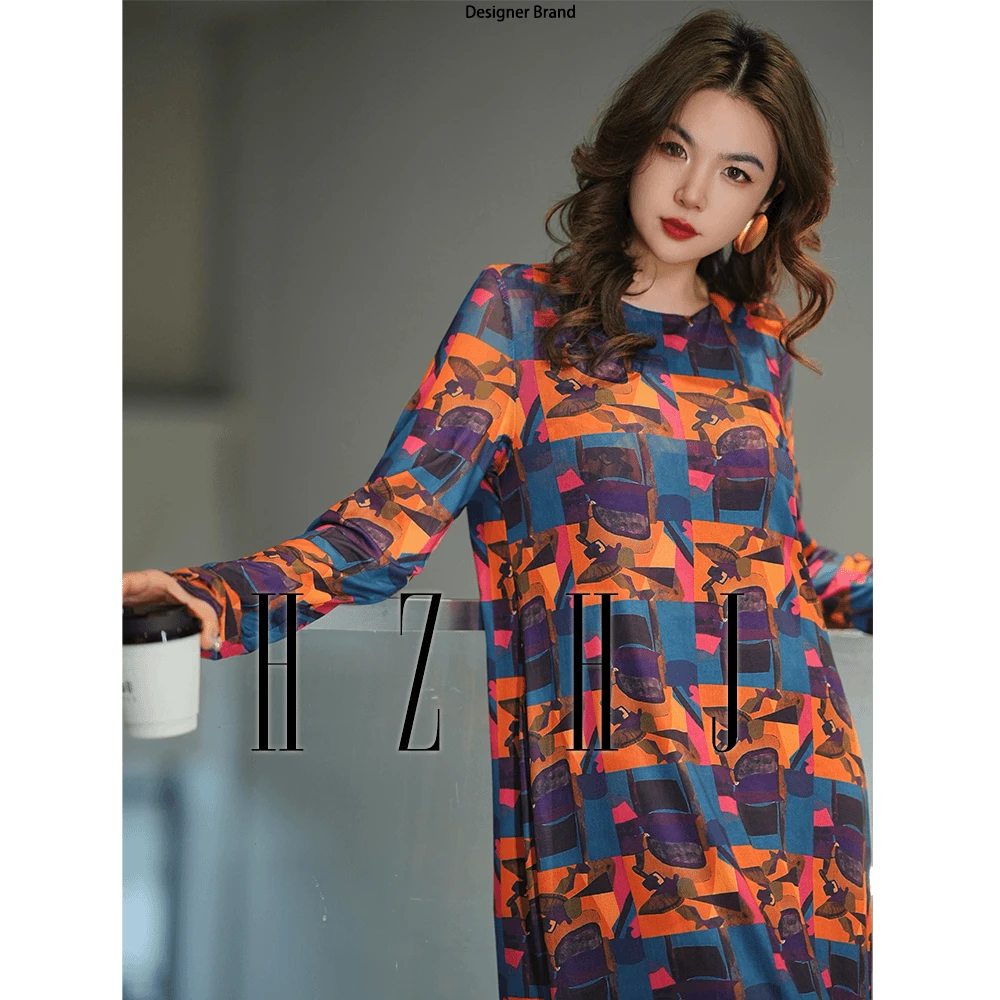 HZHJ新款原创设计师   秋雁  连衣裙  复古显瘦轻奢高级走秀款068