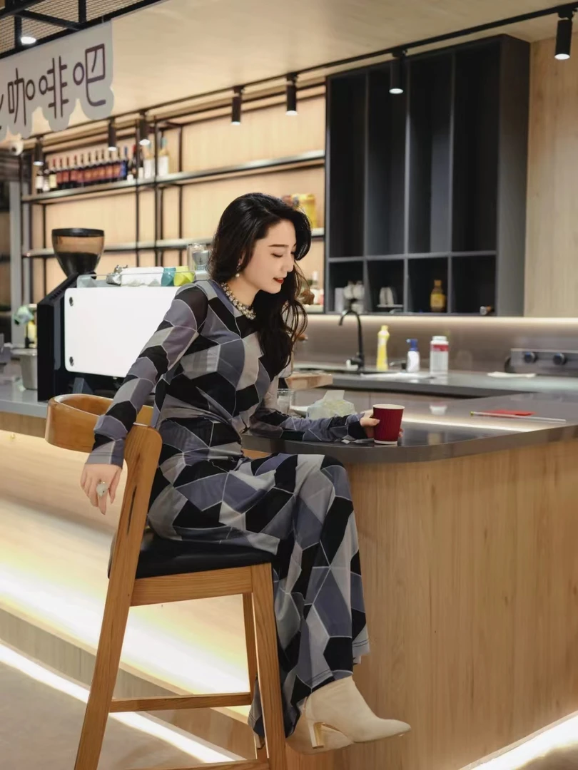 HZHJ原创设计师款  黑白格 连衣裙法式 显瘦高级 气质洋气1453