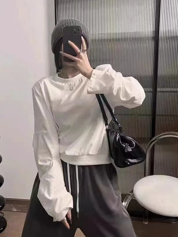 纯色圆领长袖运动上衣白色时尚休闲百搭