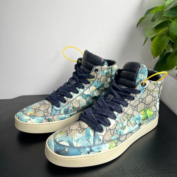GUCCI/古驰41欧码蓝花卉老花高帮男鞋成色自定义正品/百搭wdf429