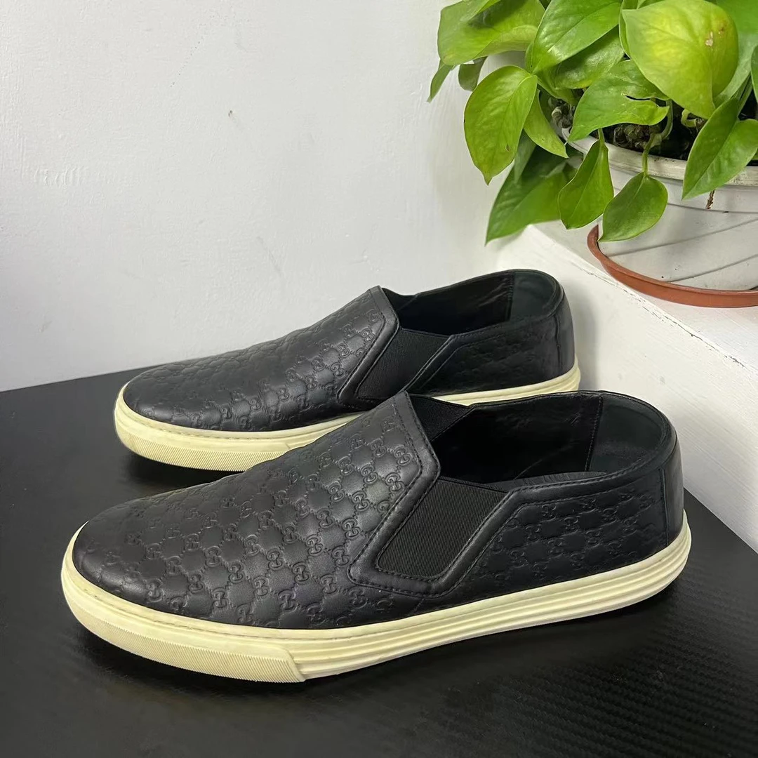 GUCCI/古驰39.5欧码黑色压印双G一脚蹬百搭休闲成色自定义wdf409