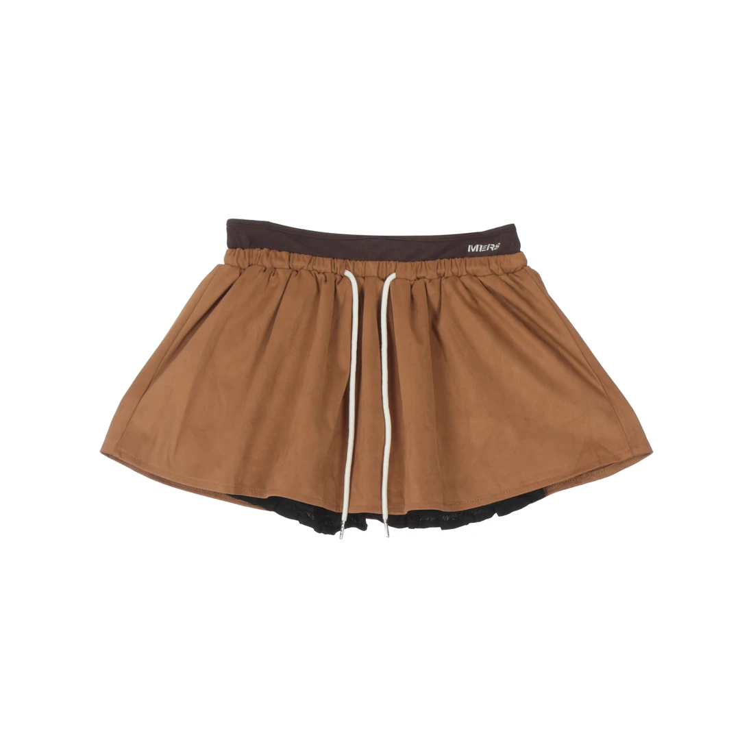 Uninhabitable 有安全裤！美式双腰头半身裙A字裙腰部抽绳撞色短裙