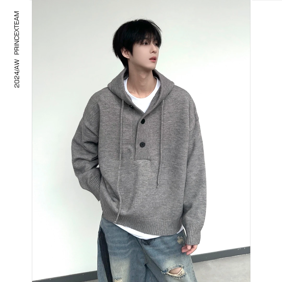 24AW-XT百搭毛衣连帽衫慵懒纯色秋冬套头上衣纯色风男女同款