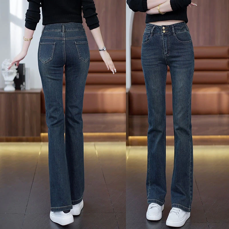 秋季微喇牛仔裤女2024年新款高腰显瘦显高弹力修身复古牛仔喇叭裤