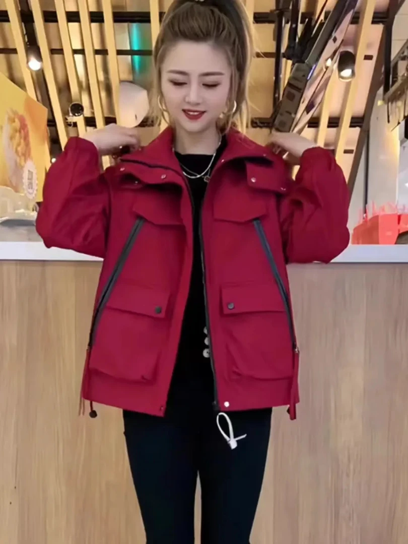 欧货连帽工装冲锋衣外套女2024春秋新款大口袋时尚宽松外穿上衣