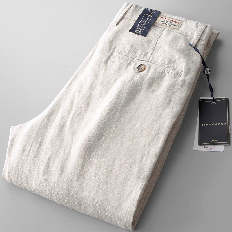 DEDUCE B~出口日本！100%亚麻裤男商务舒适透气直筒长裤夏季薄款