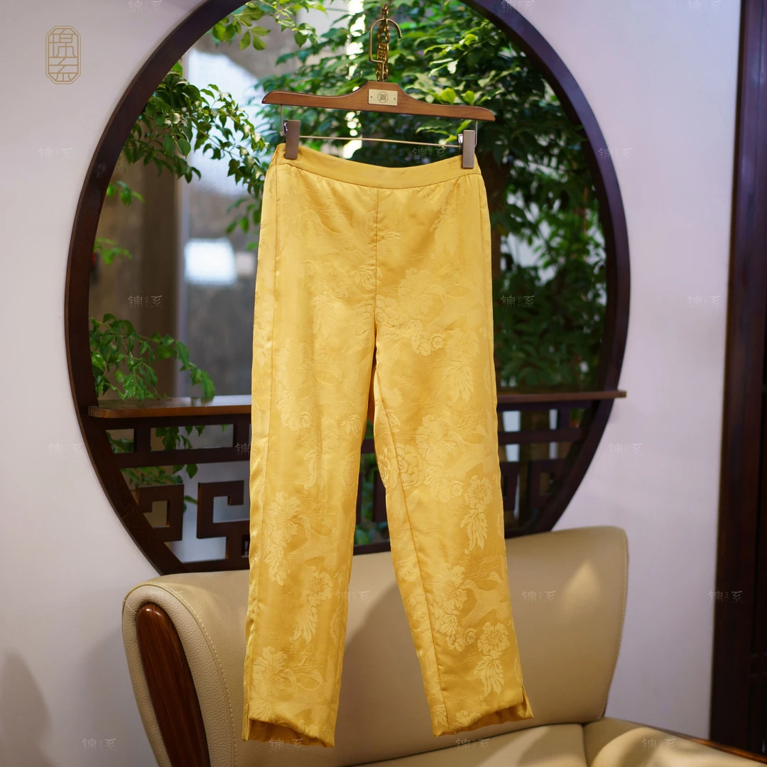 【锦·系】真丝提花中式桑蚕丝后松紧腰小脚裤K-382054-S3149961