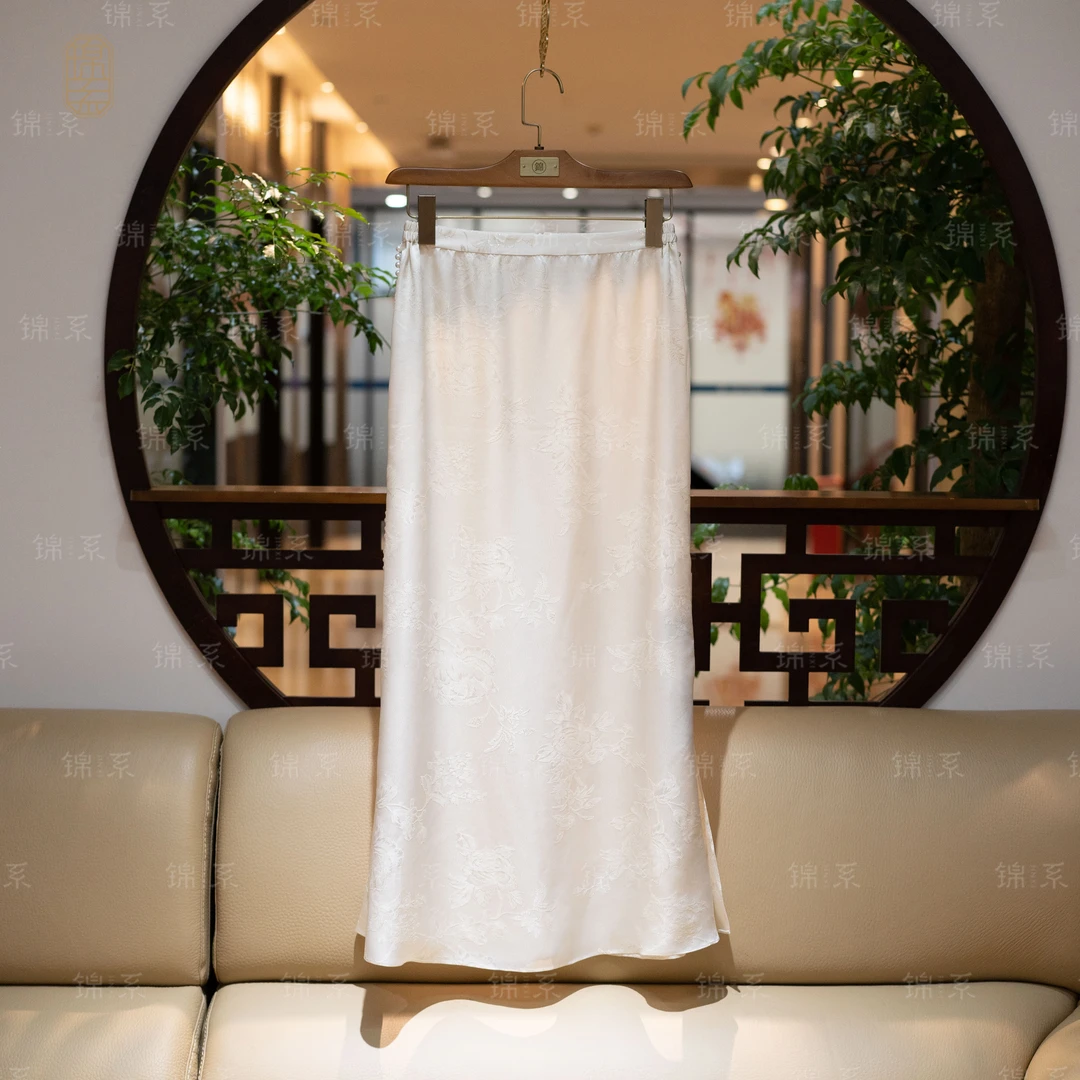 【锦·系】真丝提花中式国风桑蚕丝后松紧腰半裙Q-36470-S3149961