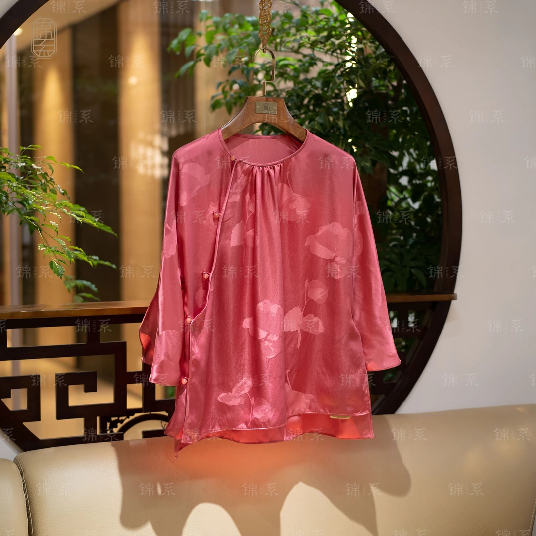 【锦系】真丝印花新中式国风桑蚕丝七分袖上衣E-36531-S3149961