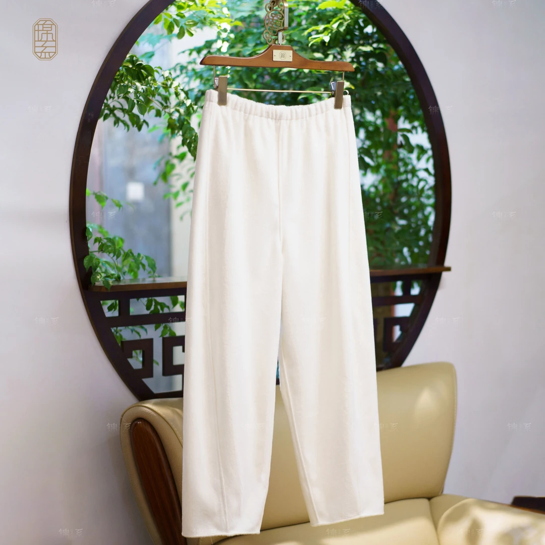 【锦系】羊毛新中式国风桑蚕丝松紧腰阔腿裤K-382112