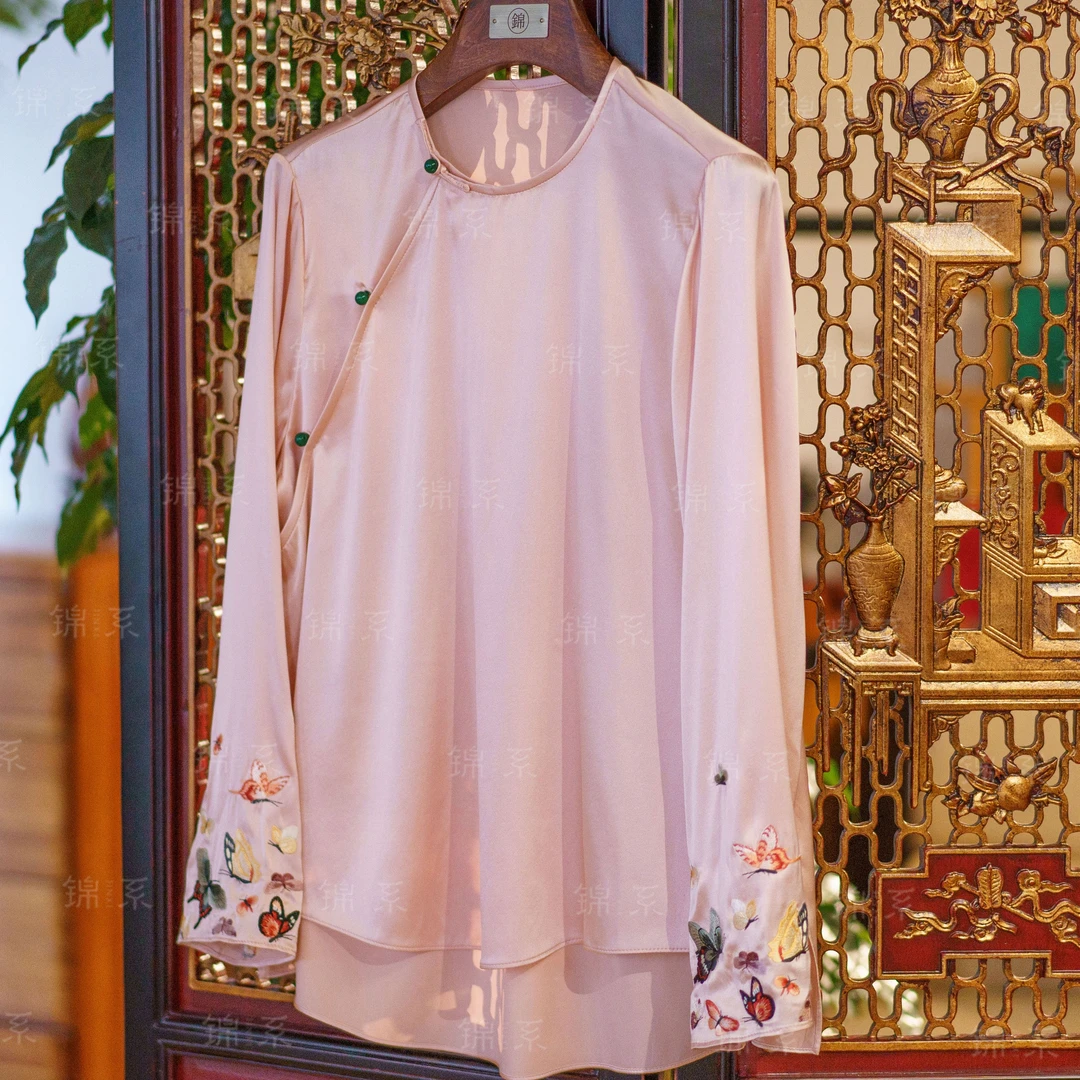 【锦·系】真丝弹力缎新中式桑蚕丝九分袖上衣C-36794-S3149961