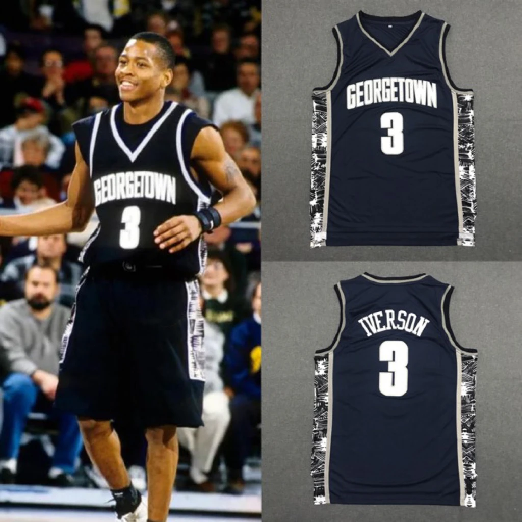 NCAA艾佛森3号男女美式复古刺绣篮球服夏季运动球衣美式背心宽松