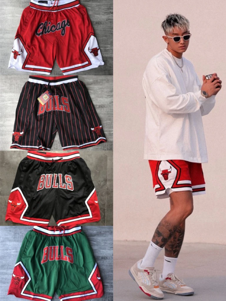 公牛队复古刺绣篮球裤男女通用夏季运动休闲宽松短裤美式五分裤