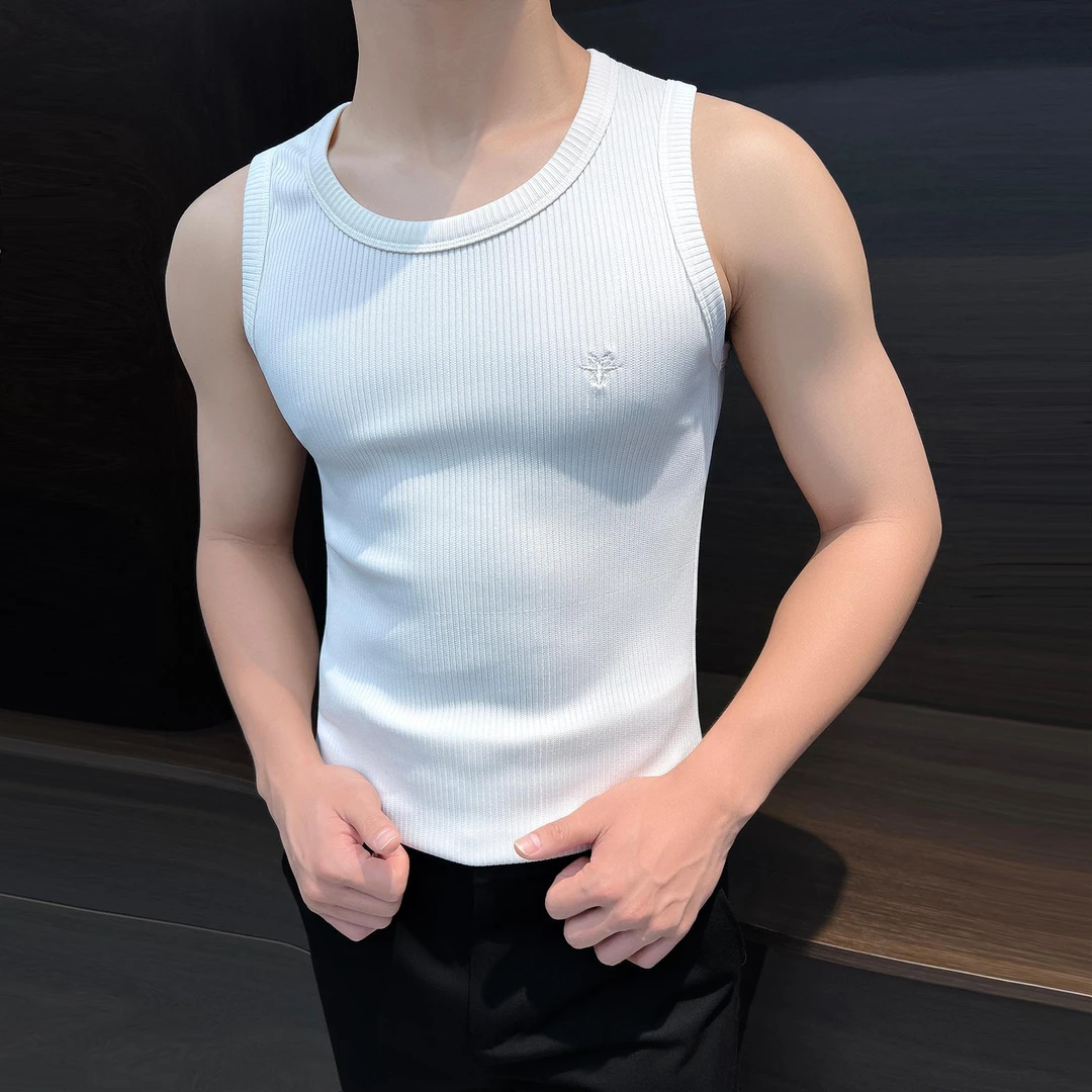 刺绣背心男款爆款2024新款夏季冰丝运动健身坎肩无袖男士短袖t恤