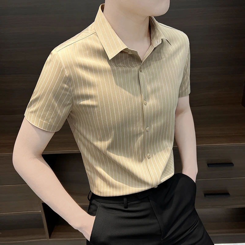 无痕短袖衬衫男款夏季商务男装爆款2025新款男士痞帅条纹夏装衬衣