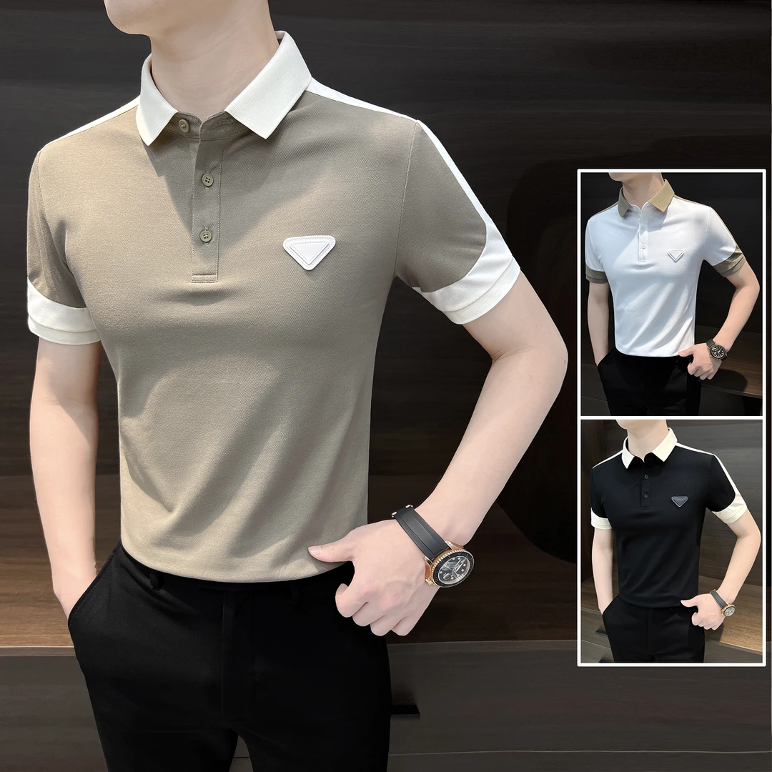 撞色polo衫男短袖2024新款爆款商务休闲夏季冰丝半袖翻领男士t恤
