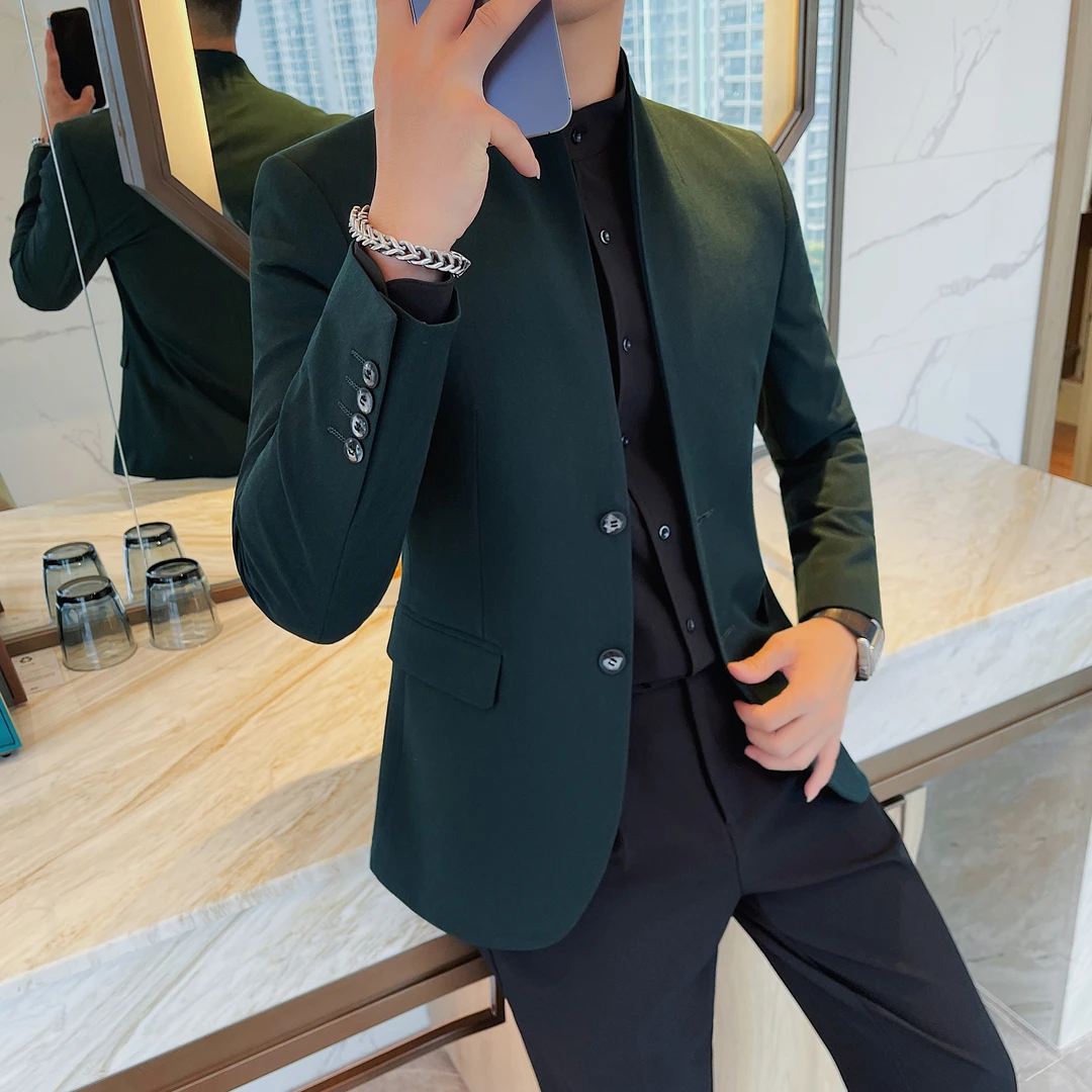 新中式中山装男款爆款2025新款休闲西服高级感痞帅立领西装外套男