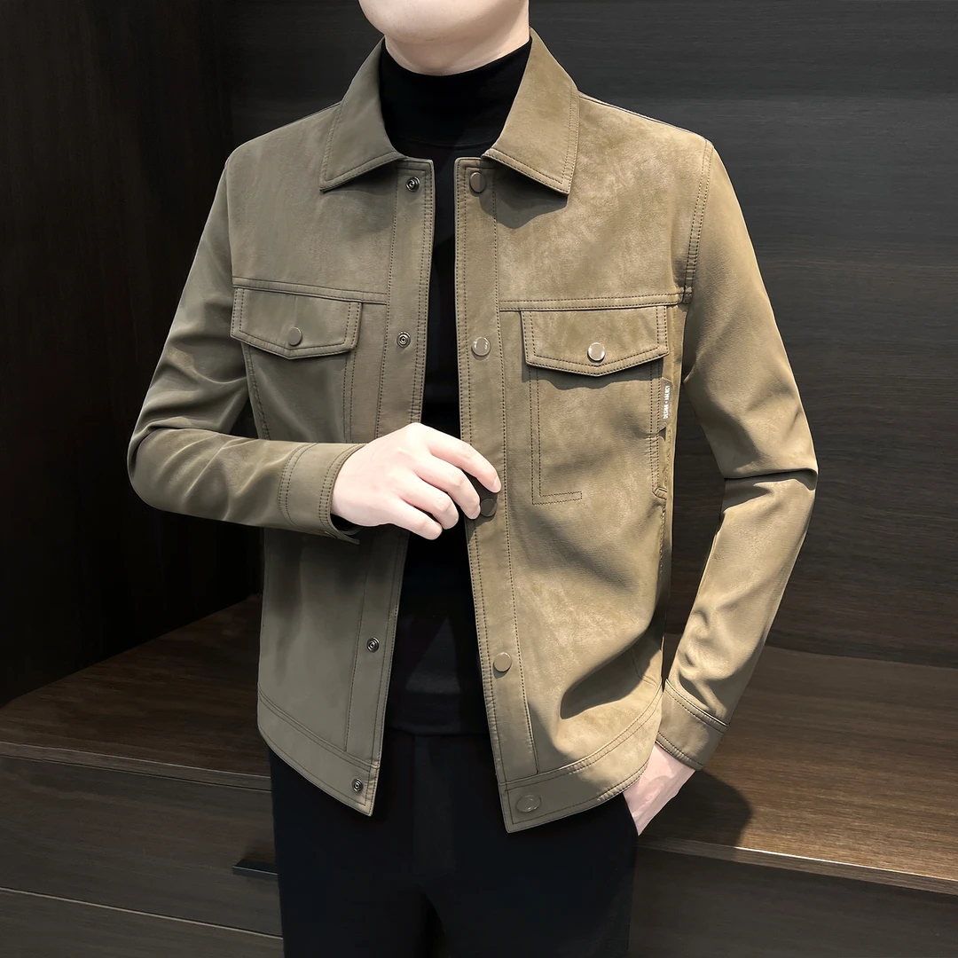 鹿皮绒男士皮衣夹克外套秋冬痞帅高级感潮牌男装修身休闲时尚外装