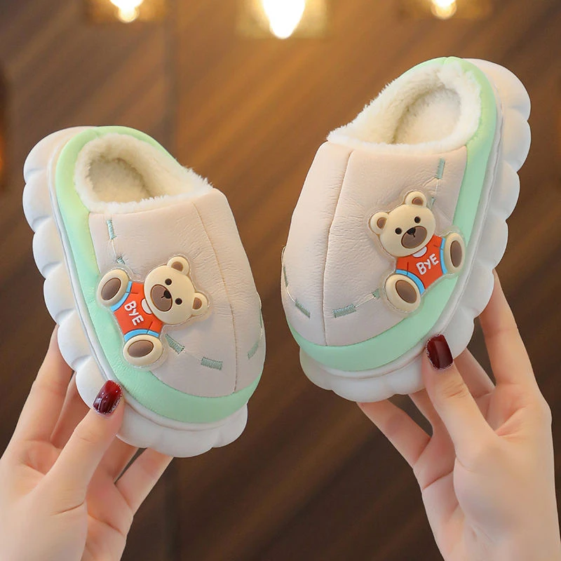 儿童拖鞋冬季居家保加厚宝宝毛绒拖防水卡通可爱男女童棉拖鞋外穿