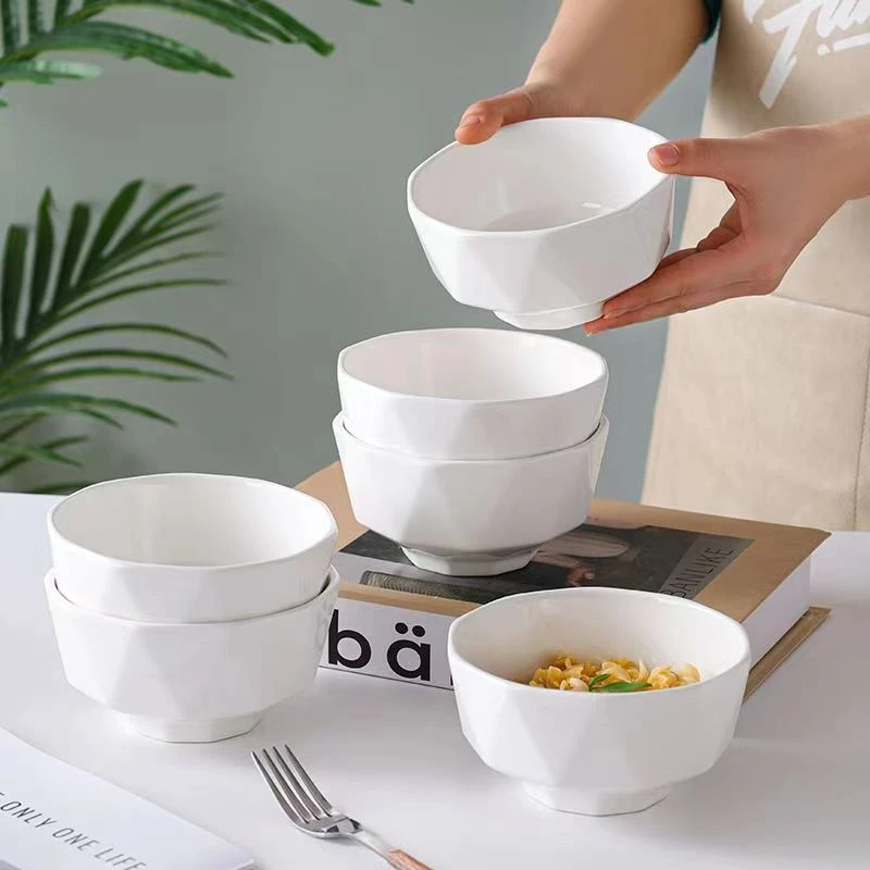 4.8英寸纯白色钻石碗8只装防烫陶瓷白瓷米饭碗