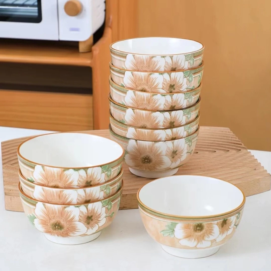 【破损包赔】山茶花5英寸沙拉米饭碗网红耐高温陶瓷釉下彩家用