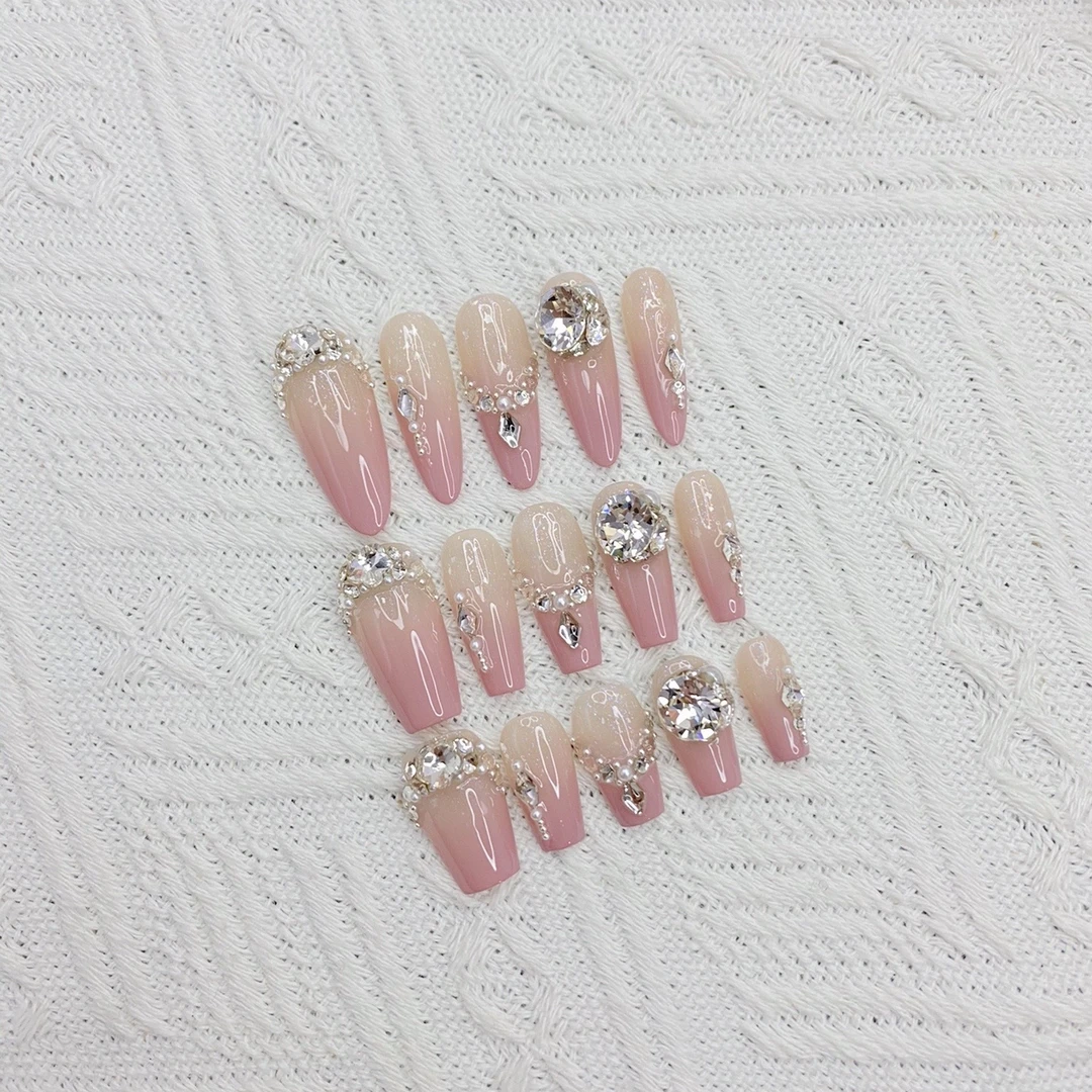 主钻华子【绘梦】闪闪渐变满手满钻甜美美少女款纯手工亚当穿戴甲